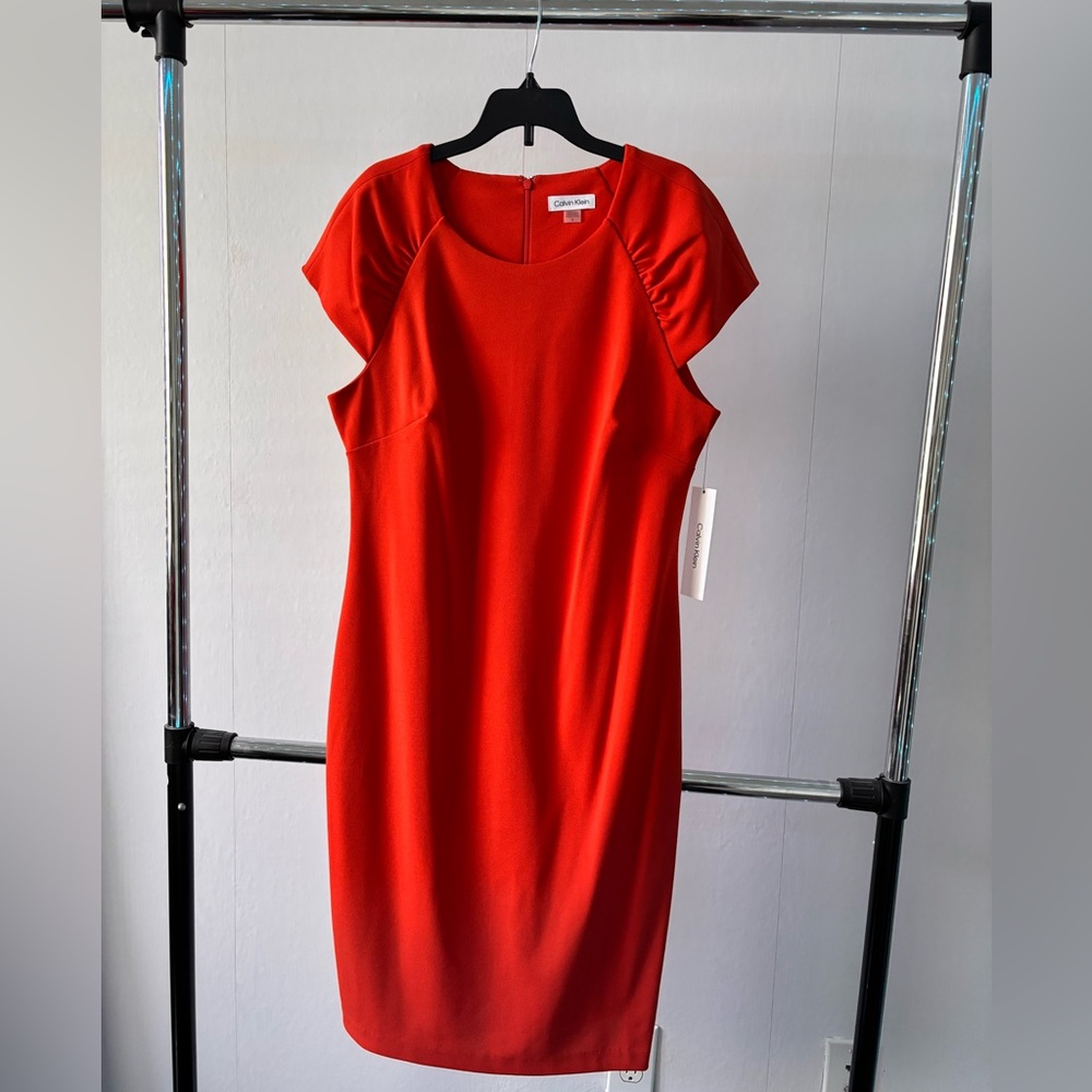 Calvin Klein Orange Sheath Dress with Flutter Cap Sleeves
